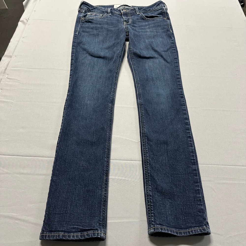 Hollister Women Low Rise Bootcut Jeans Dark Wash Blue Size 3S W26 L31 Stretch